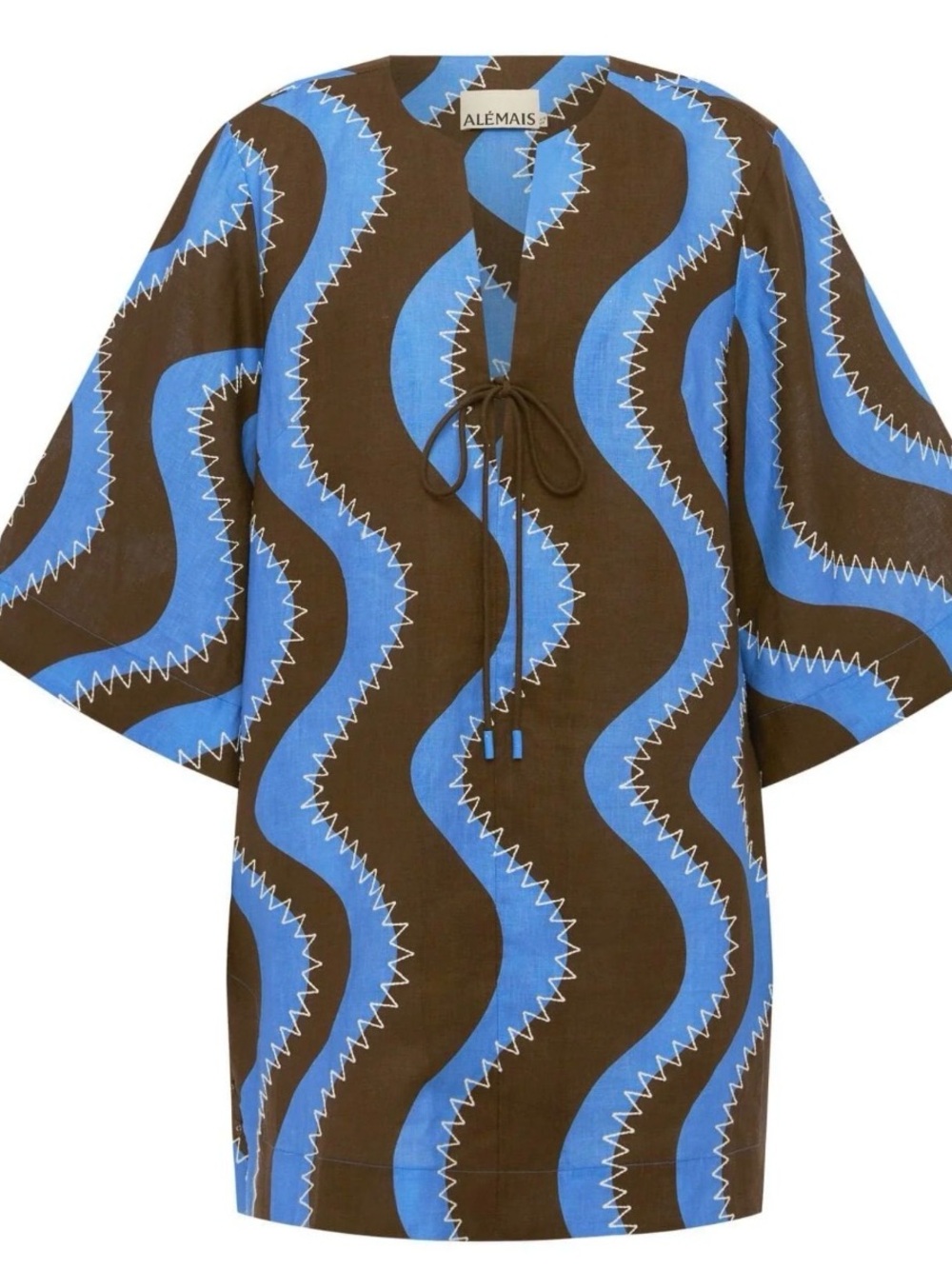 Alemais Blue & Brown Wave Tie-Front Tunic